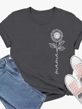 Chic Nation Charcoal Sunflower Mama Tee